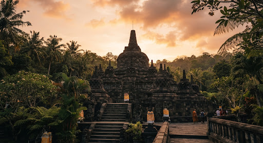 Brahmavihara Arama stupa at sunset